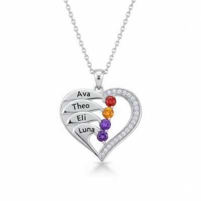 Newest Heart Birthstone Necklaces in 925 Sterling Silver