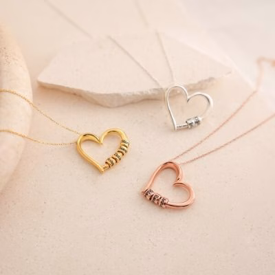 Custom Engraved Heart Pendant Necklace with Beads