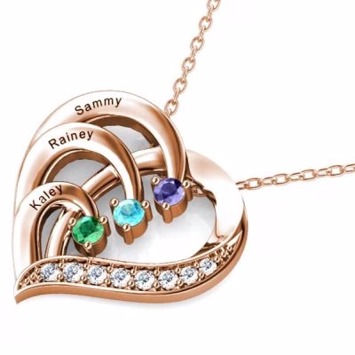 Heart Birthstone Necklaces in 925 Sterling Silver