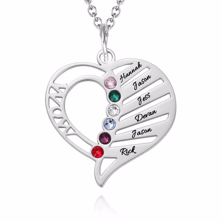 Personalized carved mother birthstone necklace Gold Plating