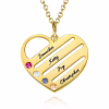 Birthstone Heart Necklace with Engraved Names - Gold Plated