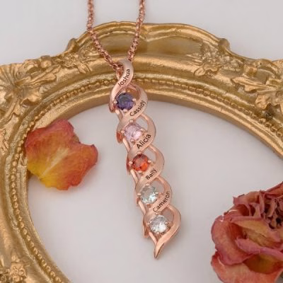 DNA Spiral intertwined love Personalized  1-8 Engravings Necklace