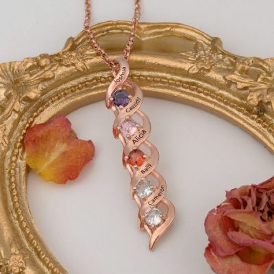 DNA Spiral intertwined love Personalized  1-8 Engravings Necklace