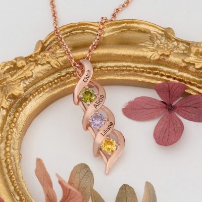 DNA Spiral intertwined love Personalized  1-8 Engravings Necklace