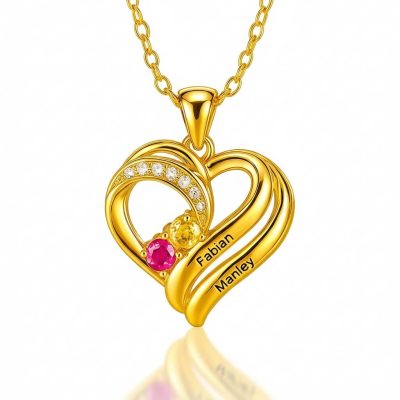 Two Hearts Forever One Necklace with Birthstones