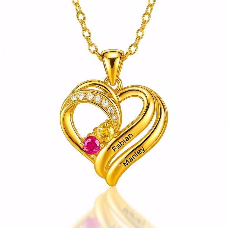 Two Hearts Forever One Necklace with Birthstones