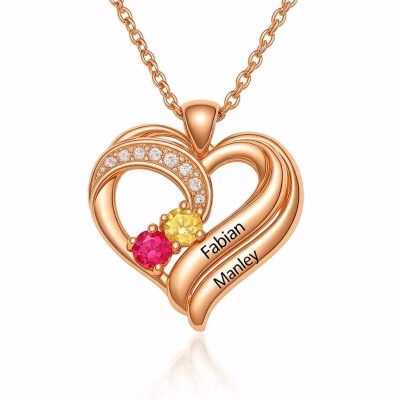 Two Hearts Forever One Necklace with Birthstones