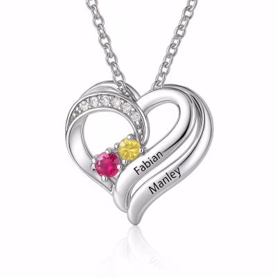 Two Hearts Forever One Necklace with Birthstones