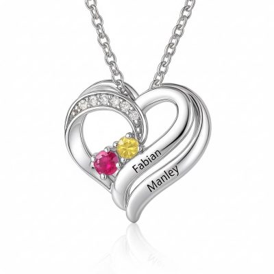 Two Hearts Forever One Necklace with Birthstones