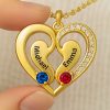 Personalized Heart Pendant Necklace with Engraved Names and Birthstones