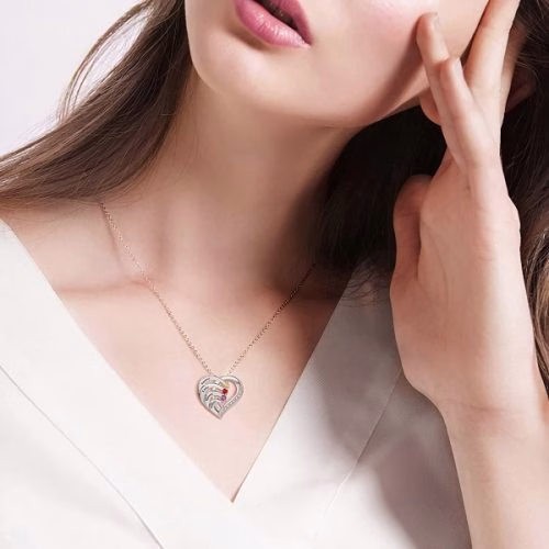 Heart Birthstone Necklaces in 925 Sterling Silver