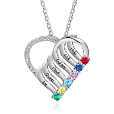 Sterling Silver Necklace 2-6 Names Birthstone Necklace