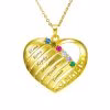 Engraved Heart Pendant Family Birthstone Necklace
