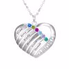 Engraved Heart Pendant Family Birthstone Necklace