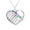 Engraved Heart Pendant Family Birthstone Necklace