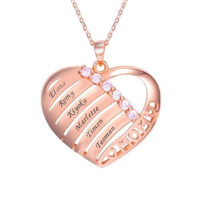 Engraved Heart Pendant Family Birthstone Necklace