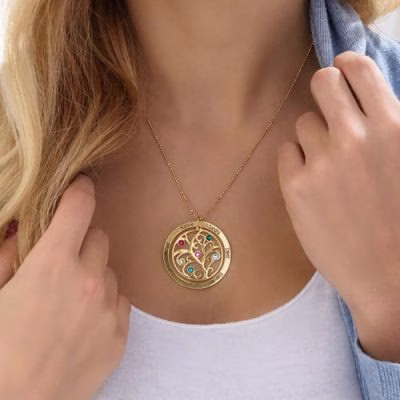 Family Tree Birthstone Necklace - 18k Gold Plated
