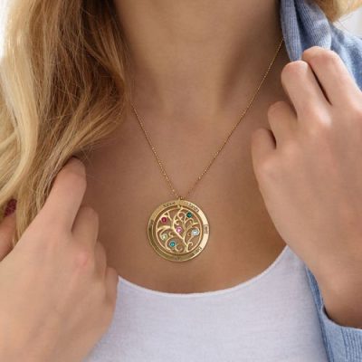 Family Tree Birthstone Necklace - 18k Gold Plated