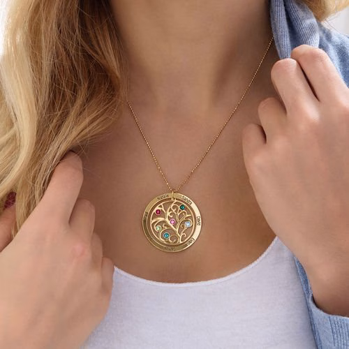 Family Tree Birthstone Necklace - 18k Gold Plated