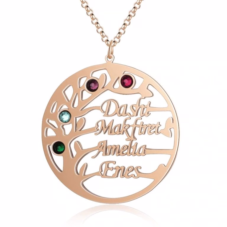 Personalized Family Tree Name Necklace Birthstone Necklace