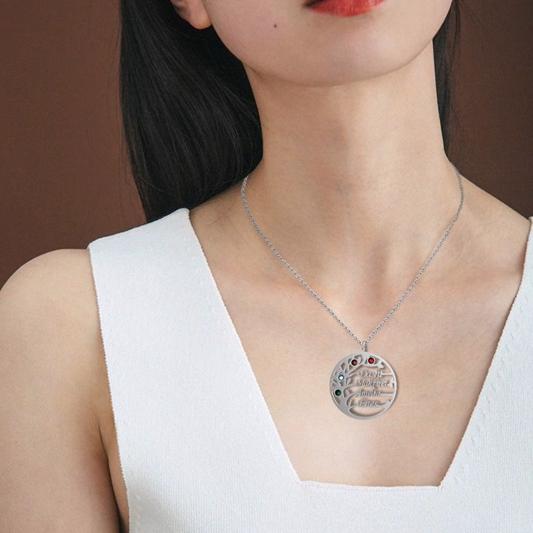 Personalized Family Tree Name Necklace Birthstone Necklace
