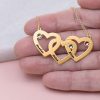 Intertwined Hearts Necklace with Birthstones - Gold Plated