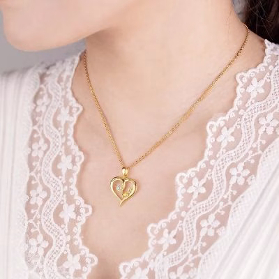 Love Heart Necklace with Double Names & Birthstones