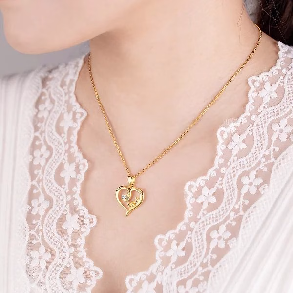 Love Heart Necklace with Double Names & Birthstones