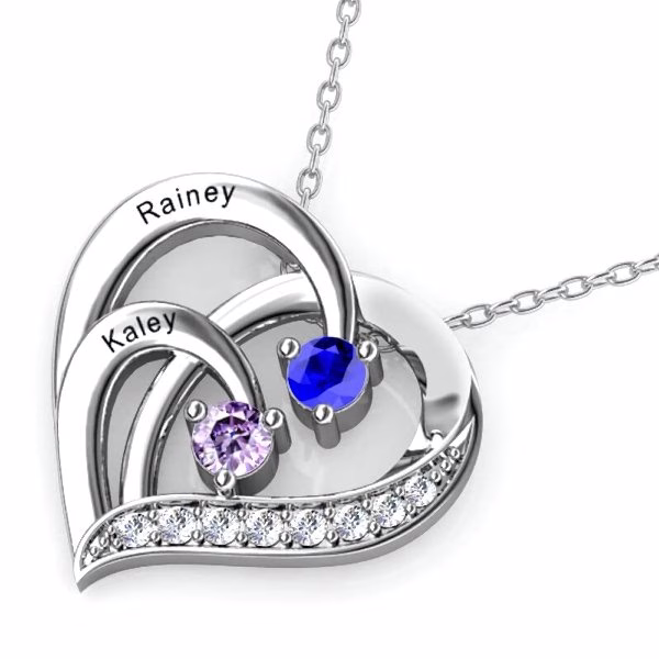 Heart Birthstone Necklaces in 925 Sterling Silver