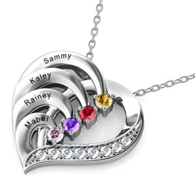 Heart Birthstone Necklaces in 925 Sterling Silver