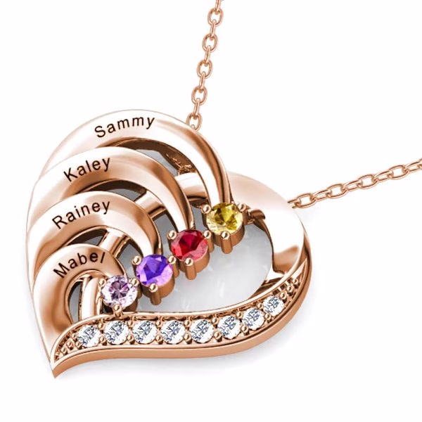 Heart Birthstone Necklaces in 925 Sterling Silver