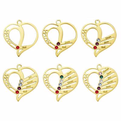 Personalized carved mother birthstone necklace Gold Plating