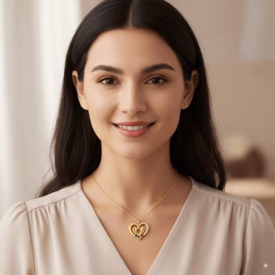 Personalized Heart Pendant Necklace with Engraved Names and Birthstones
