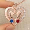 Personalized Heart Pendant Necklace with Engraved Names and Birthstones