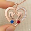 Personalized Heart Pendant Necklace with Engraved Names and Birthstones