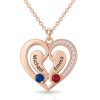 Personalized Heart Pendant Necklace with Engraved Names and Birthstones