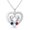 Personalized Heart Pendant Necklace with Engraved Names and Birthstones