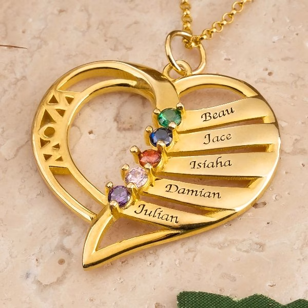 Personalized Name and Birthstone Family Necklace for Mom