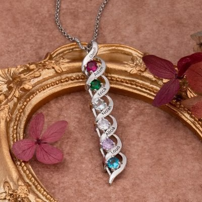 DNA Spiral intertwined love Personalized  1-8 Engravings Necklace