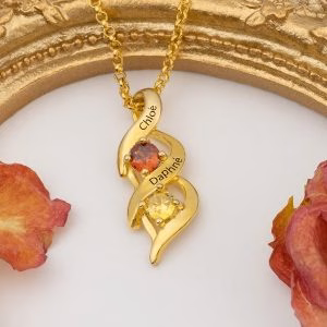 DNA Spiral intertwined love Personalized  1-8 Engravings Necklace