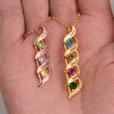 DNA Spiral intertwined love Personalized  1-8 Engravings Necklace