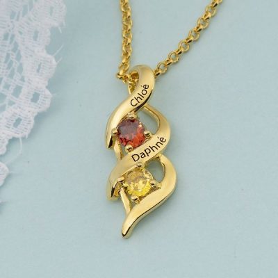 DNA Spiral intertwined love Personalized  1-8 Engravings Necklace