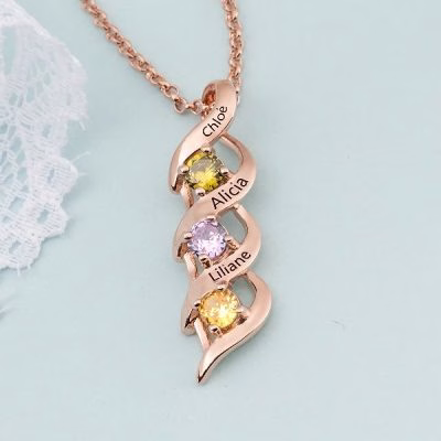 DNA Spiral intertwined love Personalized  1-8 Engravings Necklace