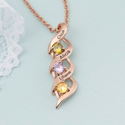 DNA Spiral intertwined love Personalized  1-8 Engravings Necklace