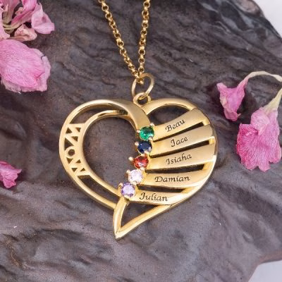Personalized Name and Birthstone Family Necklace for Mom