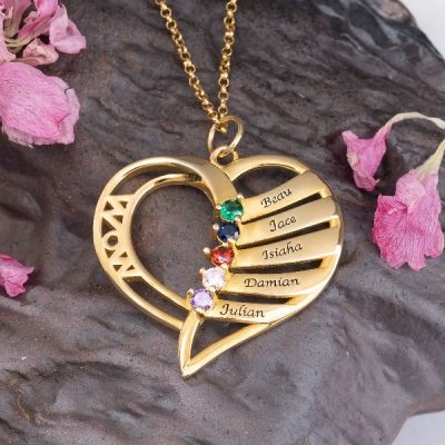 Personalized Name and Birthstone Family Necklace for Mom