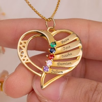 Personalized Name and Birthstone Family Necklace for Mom