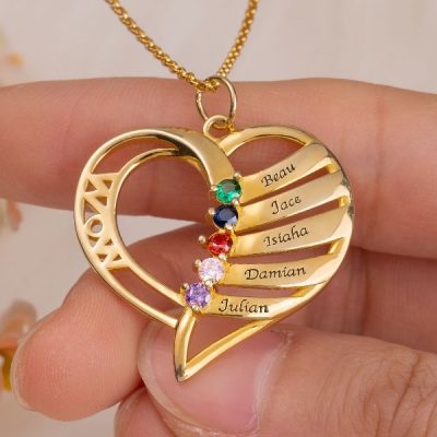 Personalized Name and Birthstone Family Necklace for Mom