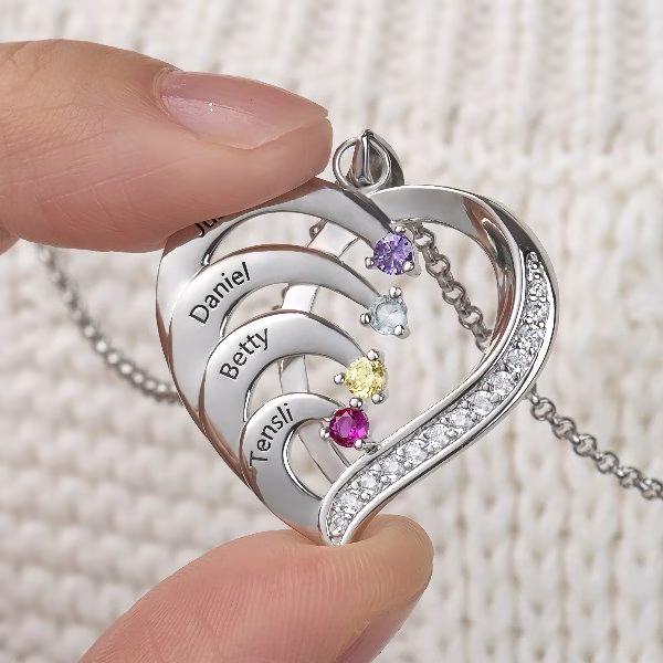 Heart Birthstone Necklaces in 925 Sterling Silver