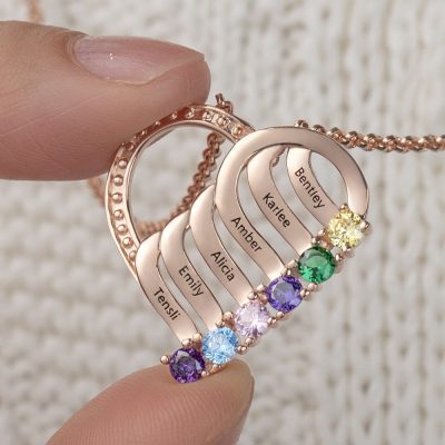 Sterling Silver Necklace 2-6 Names Birthstone Necklace